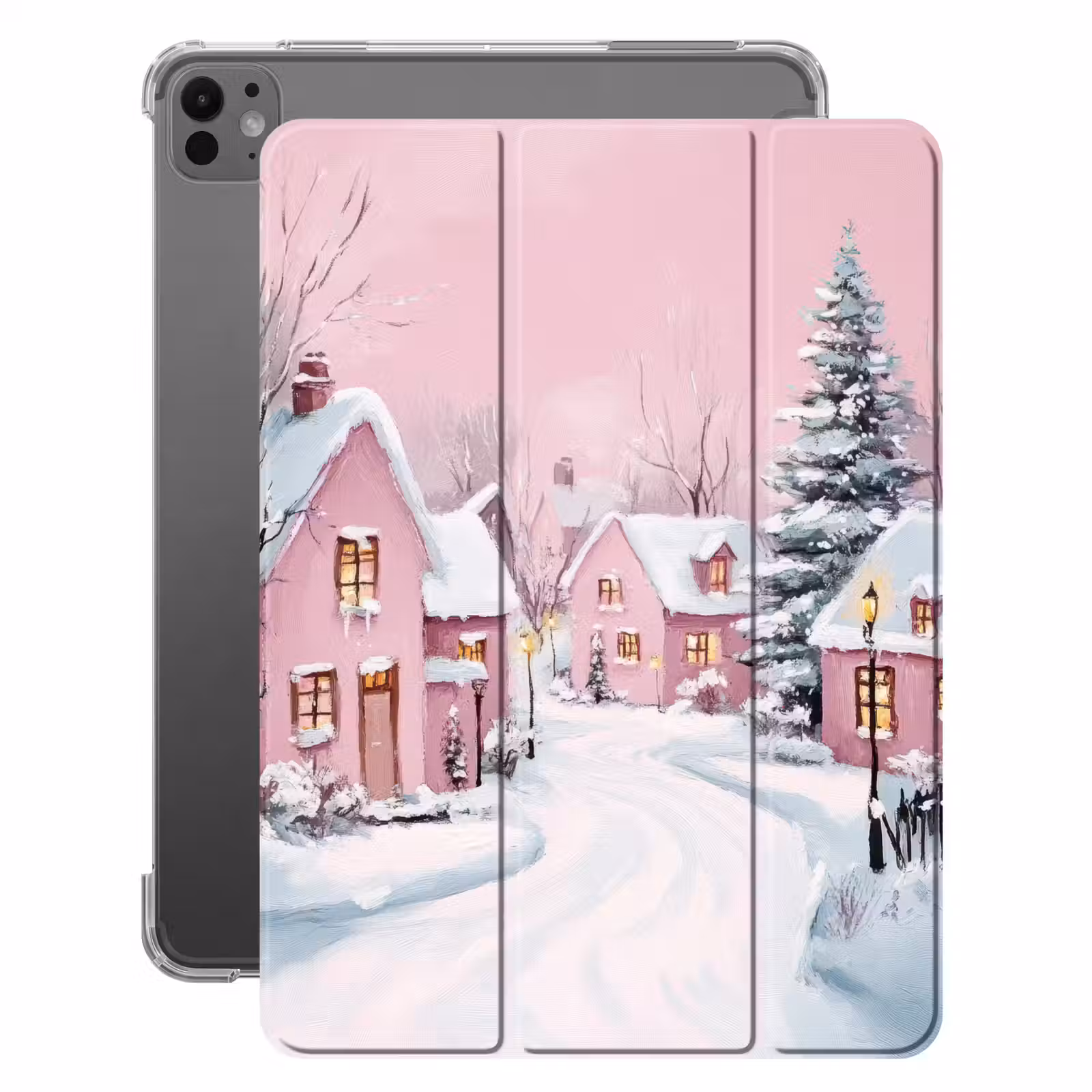 iPad-Hülle - Weihnachtsdorf - Rosa - Winter - Schnee - Häuser — 1