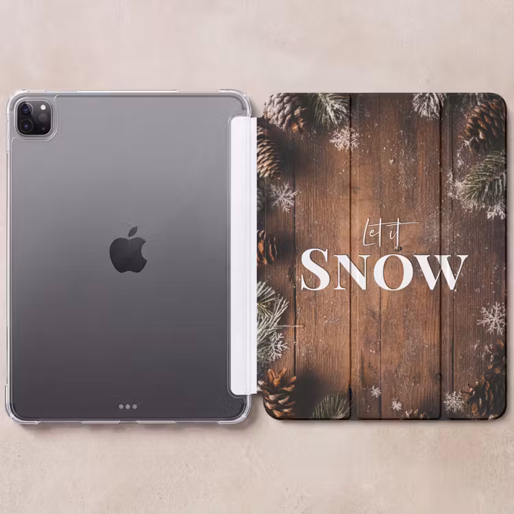 iPad-Hülle - Schnee - Holzoptik - Zitat - Let it snow — 6