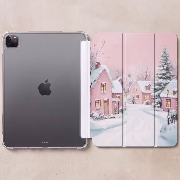 iPad-Hülle - Weihnachtsdorf - Rosa - Winter - Schnee - Häuser — 6