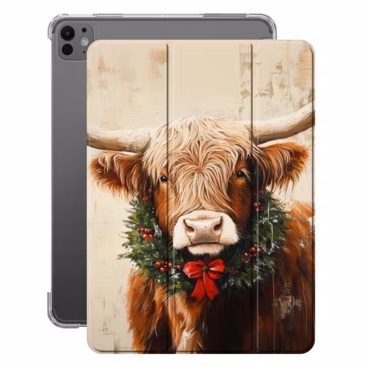 iPad-Hülle - Weihnachten - Schottischer Highlander - Braun - Kranz — 1
