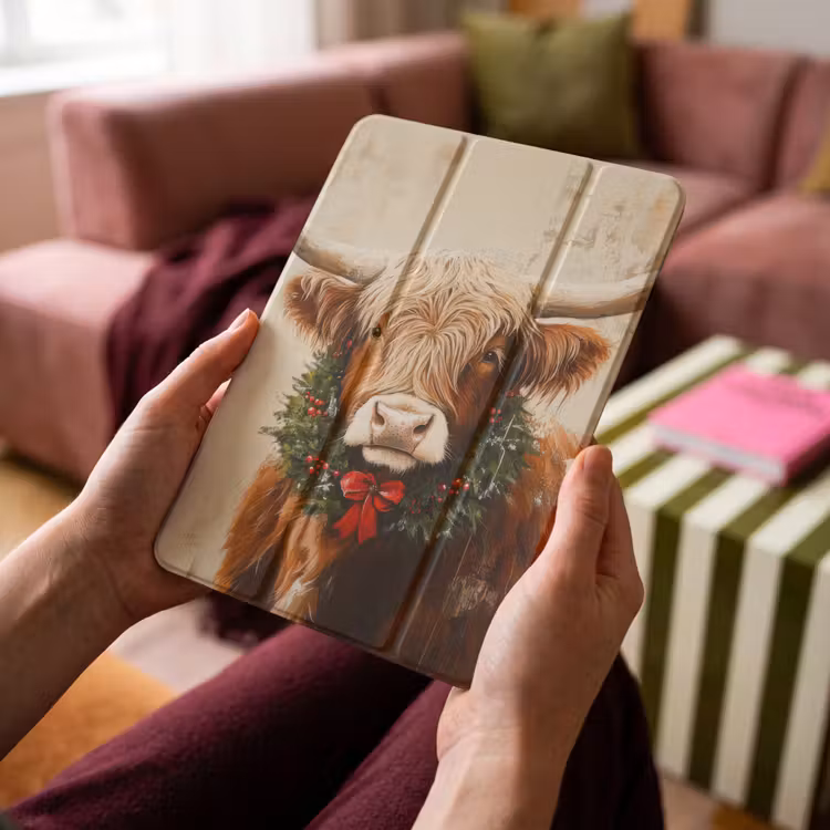 iPad-Hülle - Weihnachten - Schottischer Highlander - Braun - Kranz — 4