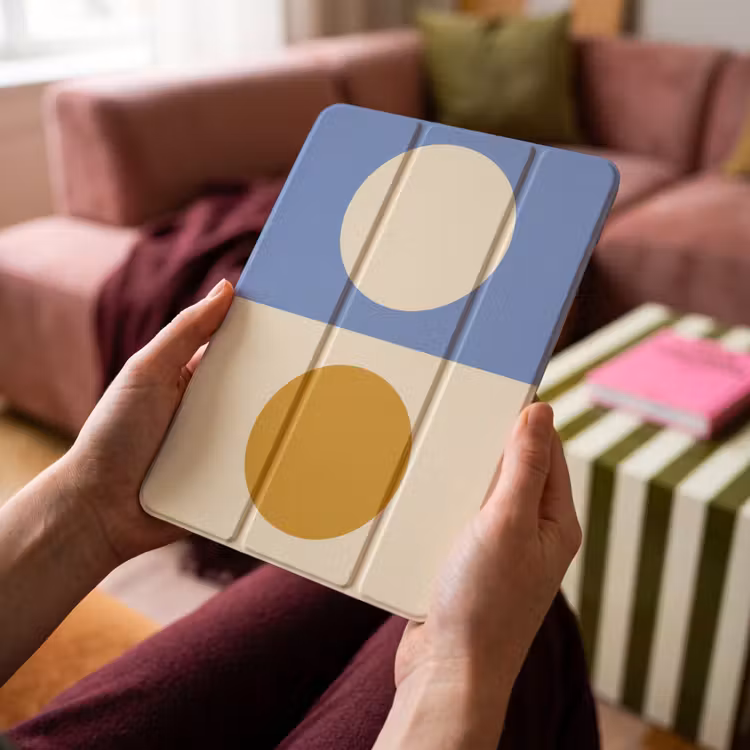 iPad-Hülle - Kreise - Symmetrisch - Weiß - Blau - Gelb — 4