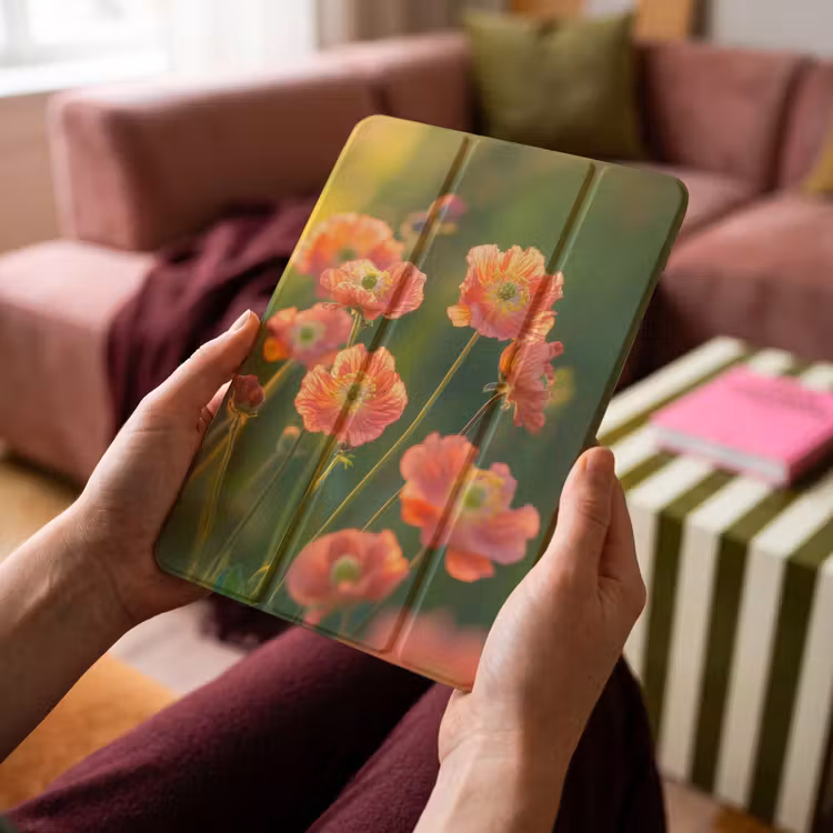 iPad-Hülle - Blumenfeld - Sonnenstrahlen - Orange — 4