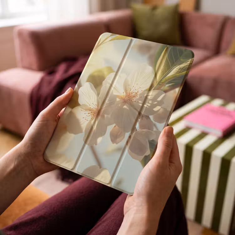 iPad-Hülle - Blüten - Weiß - Sonnenstrahlen - Blütenblätter — 4