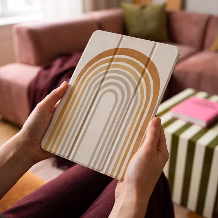 iPad-Hülle - Minimalistisch - Schleife - Linien - Beige — 4