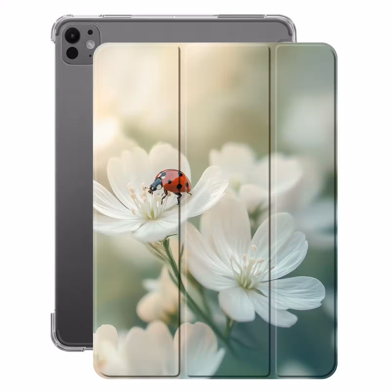 iPad-Hülle - Marienkäfer - Blumen - Weiß — 1