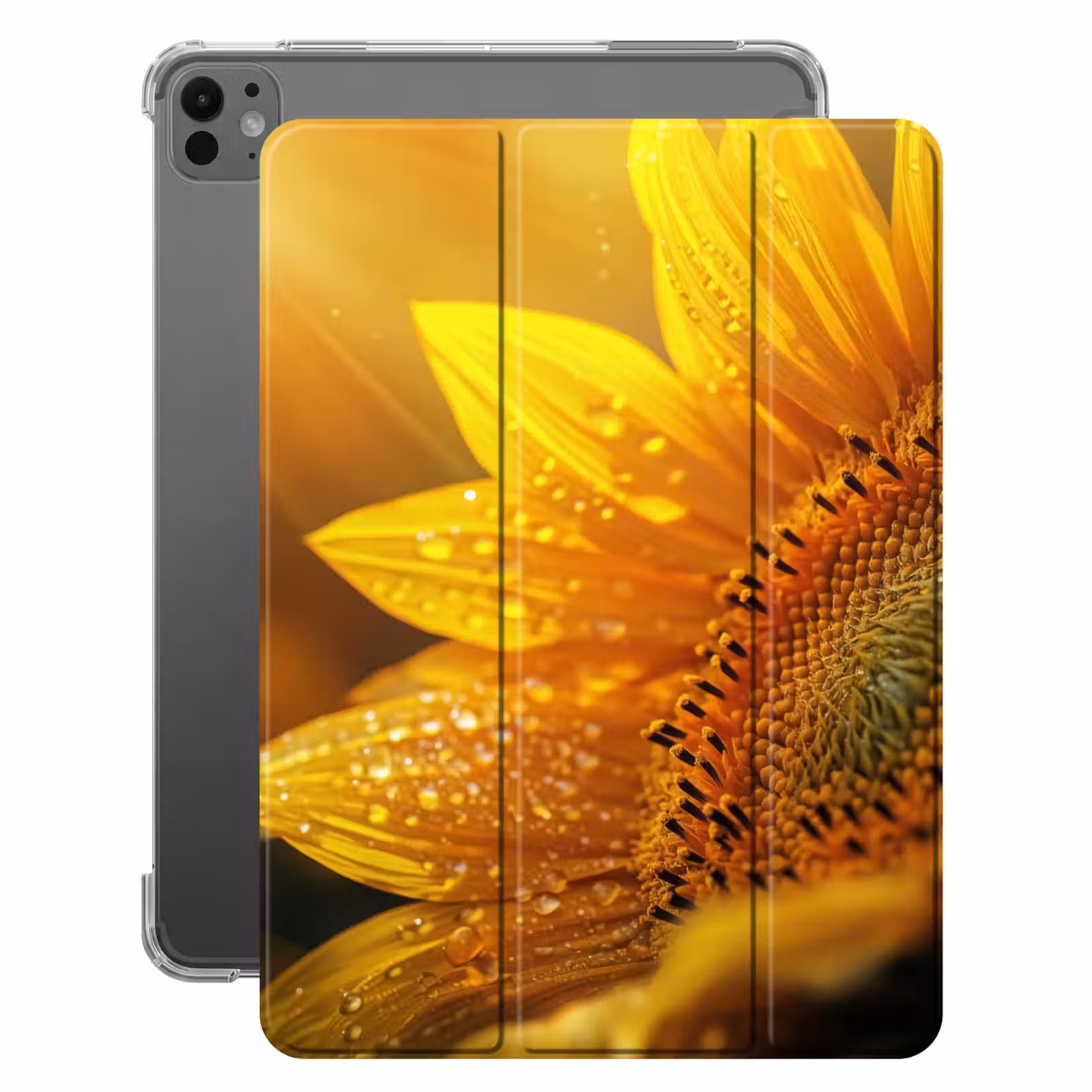 iPad-Hülle - Sonnenblume - Tautropfen - Gelb - Sonnenlicht — 1
