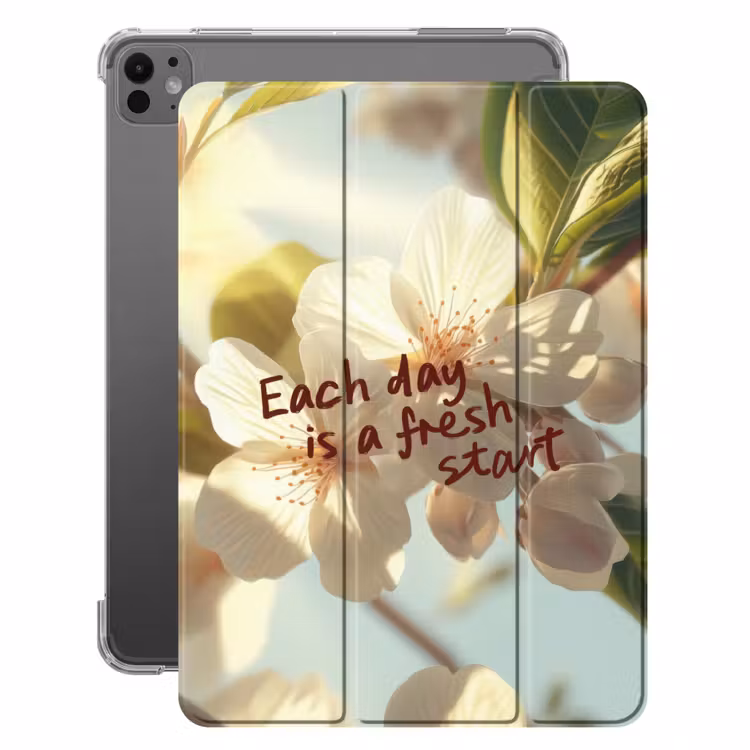 iPad-Hülle - Blüten - Sonnenlicht - Zitat - Weiß — 1