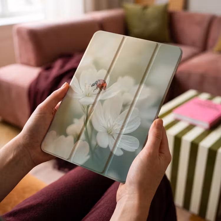 iPad-Hülle - Marienkäfer - Blumen - Weiß — 4