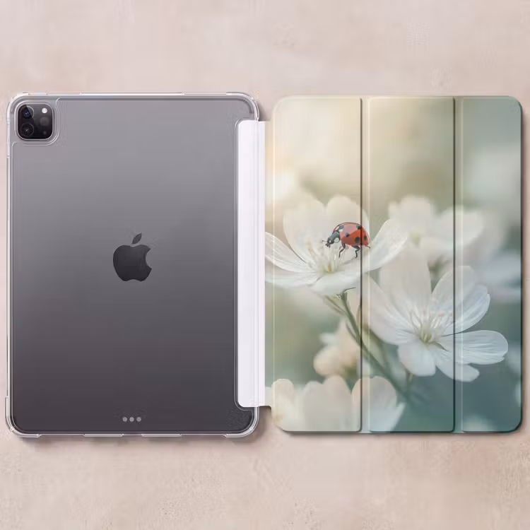iPad-Hülle - Marienkäfer - Blumen - Weiß — 6