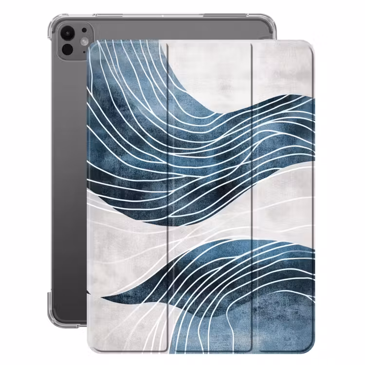 iPad-Hülle - Linien - Wellen - Abstrakt - Grau — 1