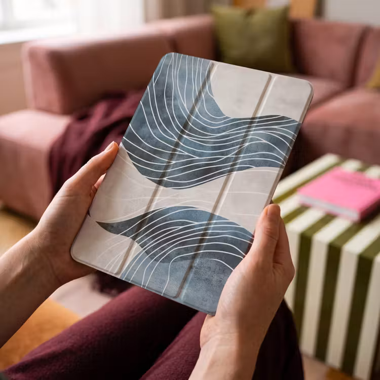 iPad-Hülle - Linien - Wellen - Abstrakt - Grau — 4