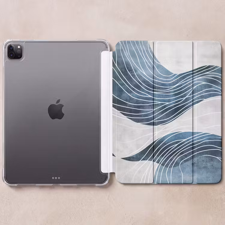 iPad-Hülle - Linien - Wellen - Abstrakt - Grau — 6