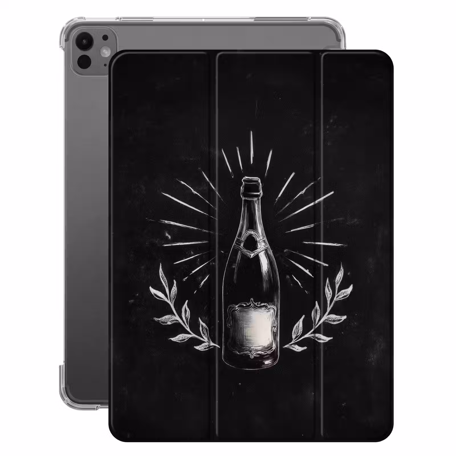 iPad-Hülle - Champagnerflasche - Lorbeerzweige - Schwarzer Hintergrund — 1