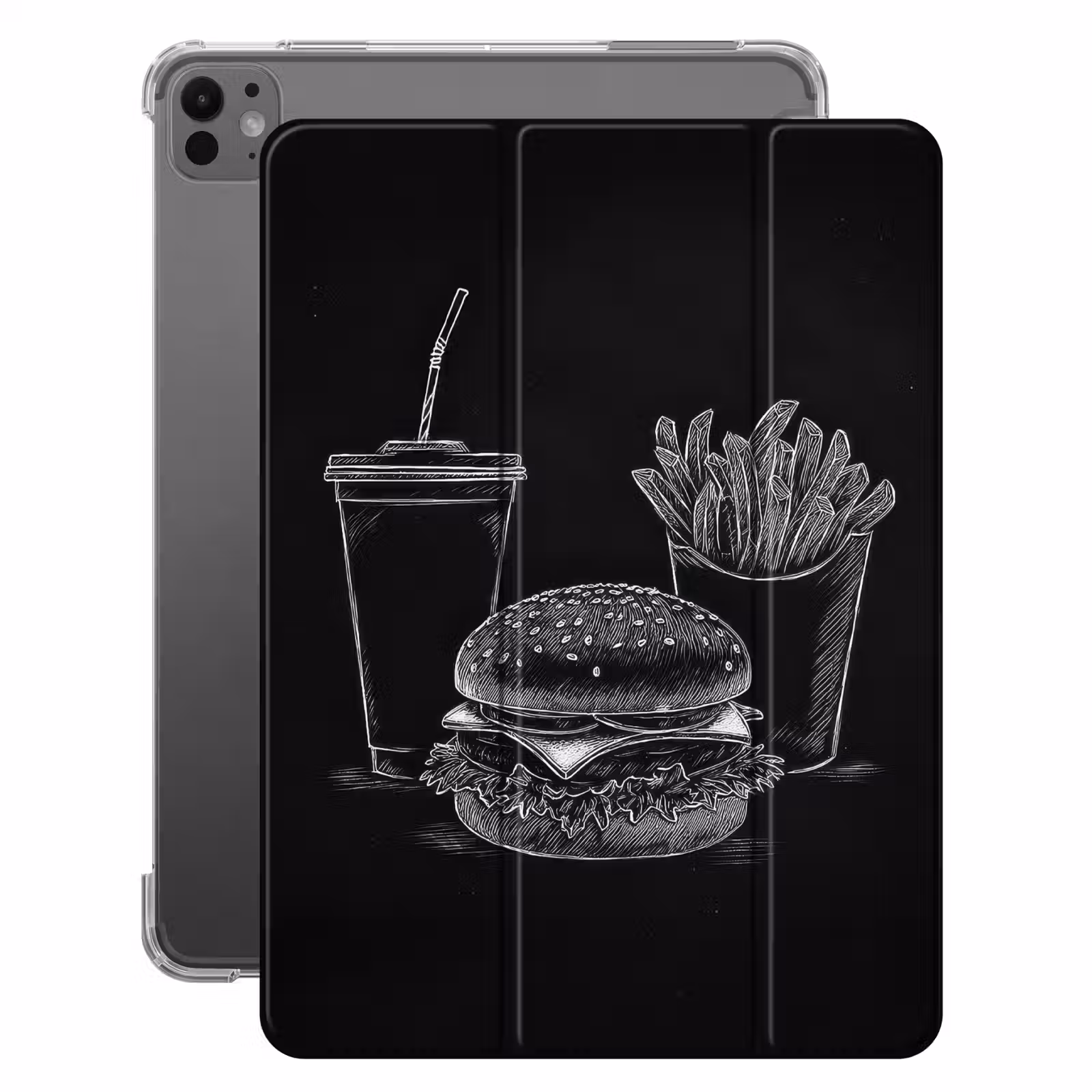 iPad-Hülle - Hamburger - Pommes Frites - Softdrink - Kreidezeichnung — 1