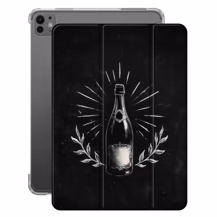 iPad-Hülle - Champagnerflasche - Lorbeerzweige - Schwarzer Hintergrund — 1