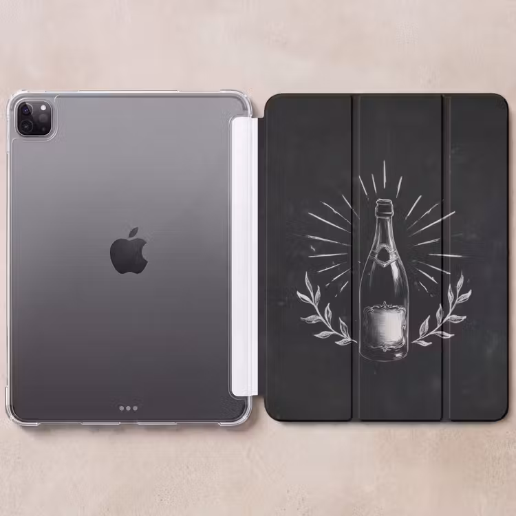 iPad-Hülle - Champagnerflasche - Lorbeerzweige - Schwarzer Hintergrund — 6