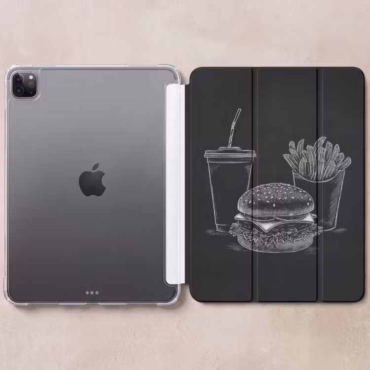 iPad-Hülle - Hamburger - Pommes Frites - Softdrink - Kreidezeichnung — 6