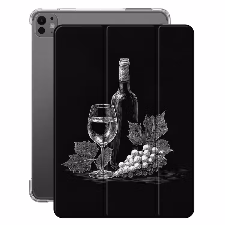 iPad-Hülle - Weinflasche - Glas - Weintrauben - Blätter — 1