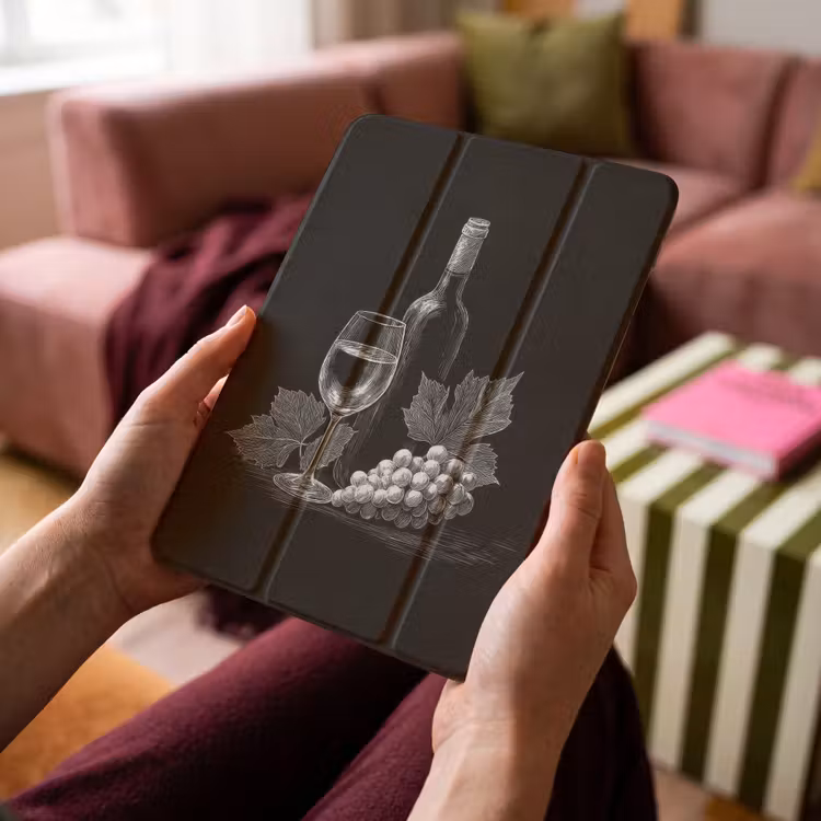 iPad-Hülle - Weinflasche - Glas - Weintrauben - Blätter — 4