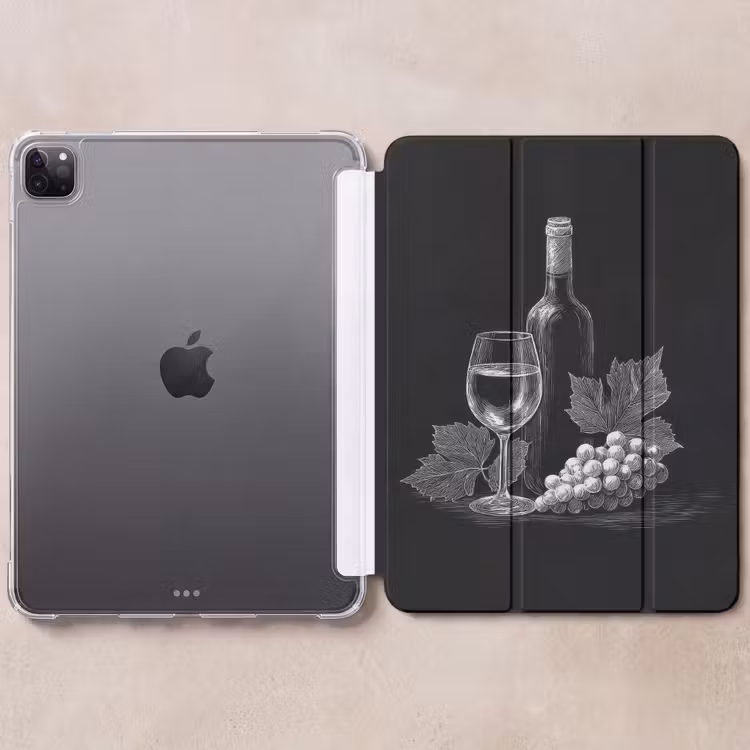 iPad-Hülle - Weinflasche - Glas - Weintrauben - Blätter — 6