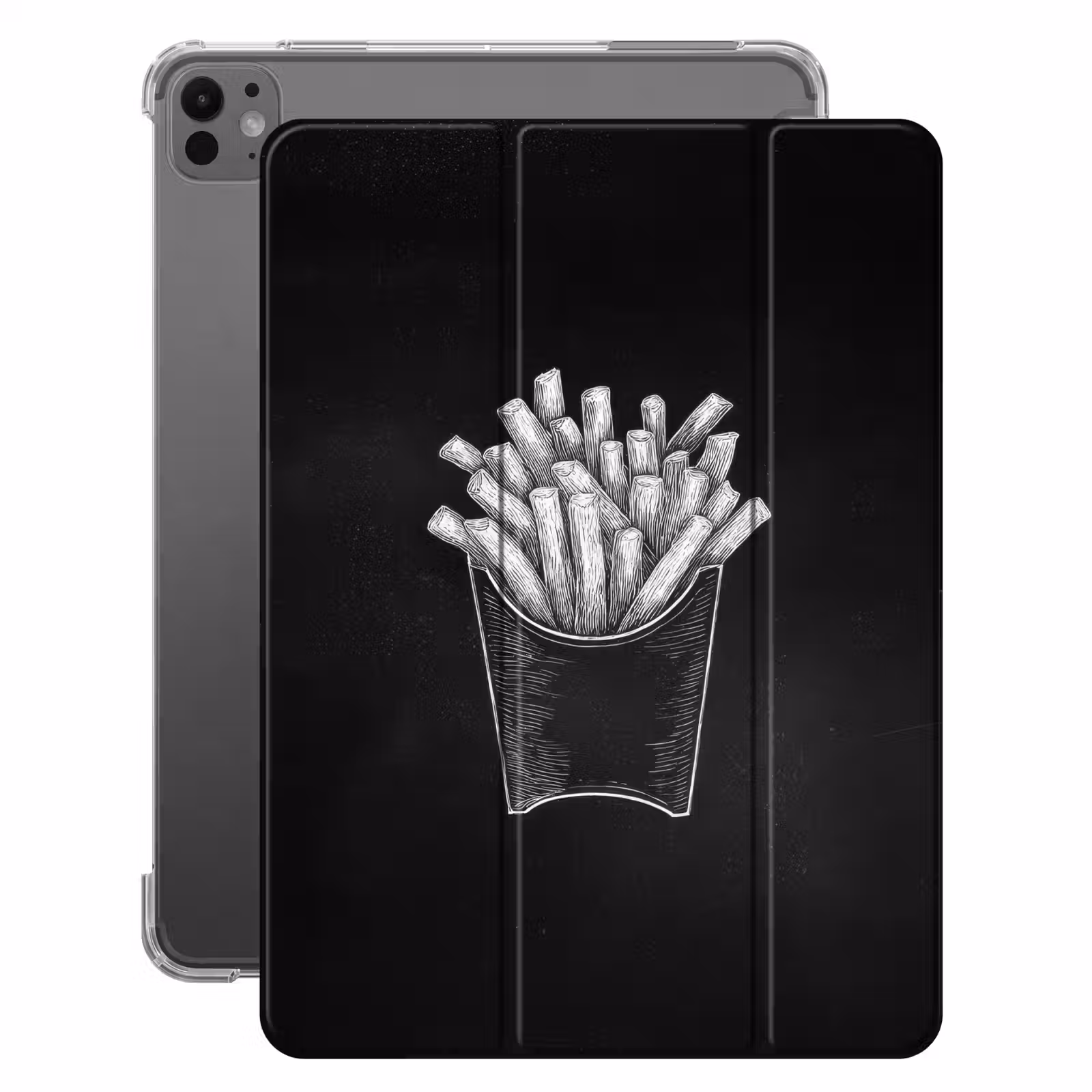 iPad-Hülle - Pommes frites - Weiße Kreidezeichnung - Schwarz — 1
