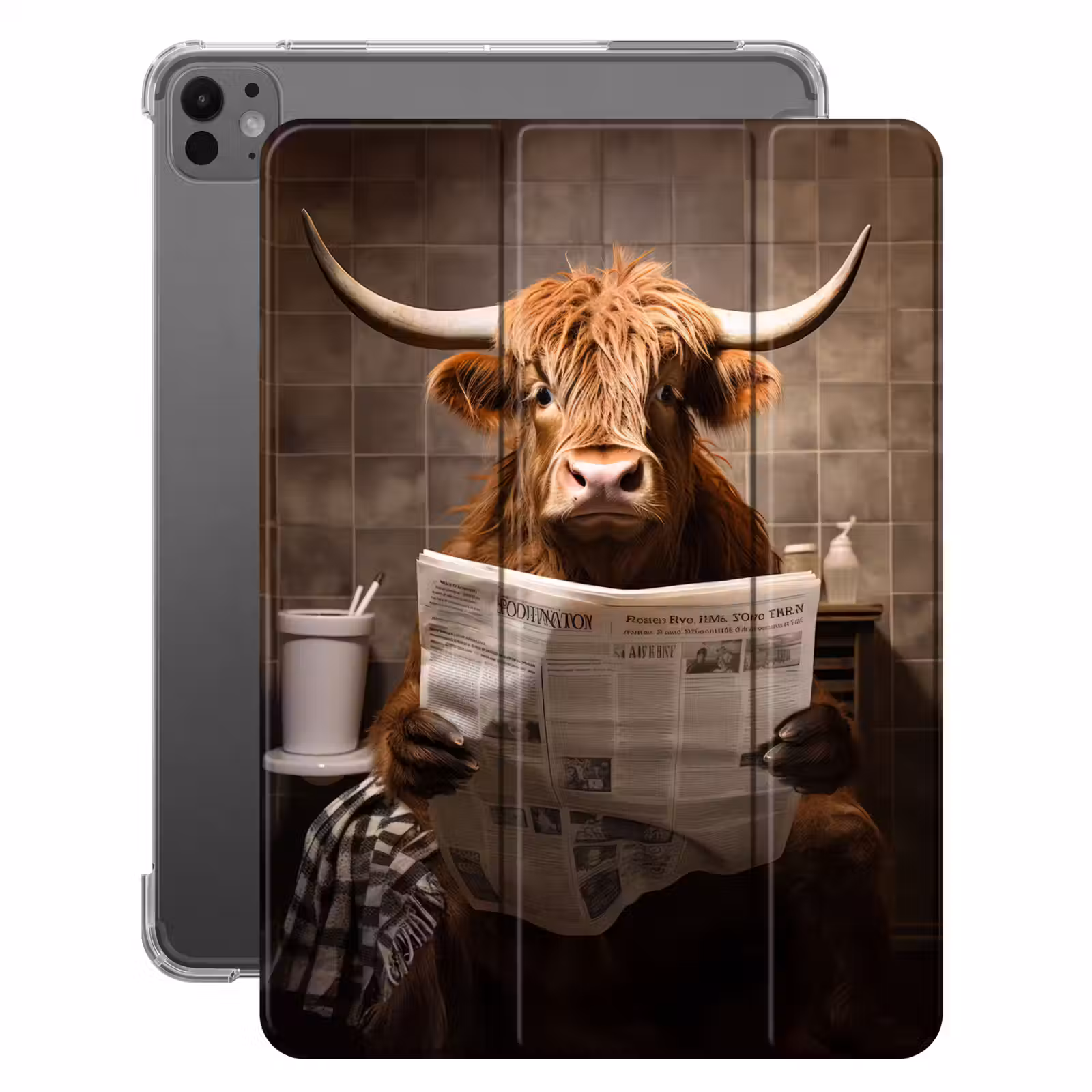 iPad-Hülle - Schottische Highlander - Zeitung - Toilette — 1