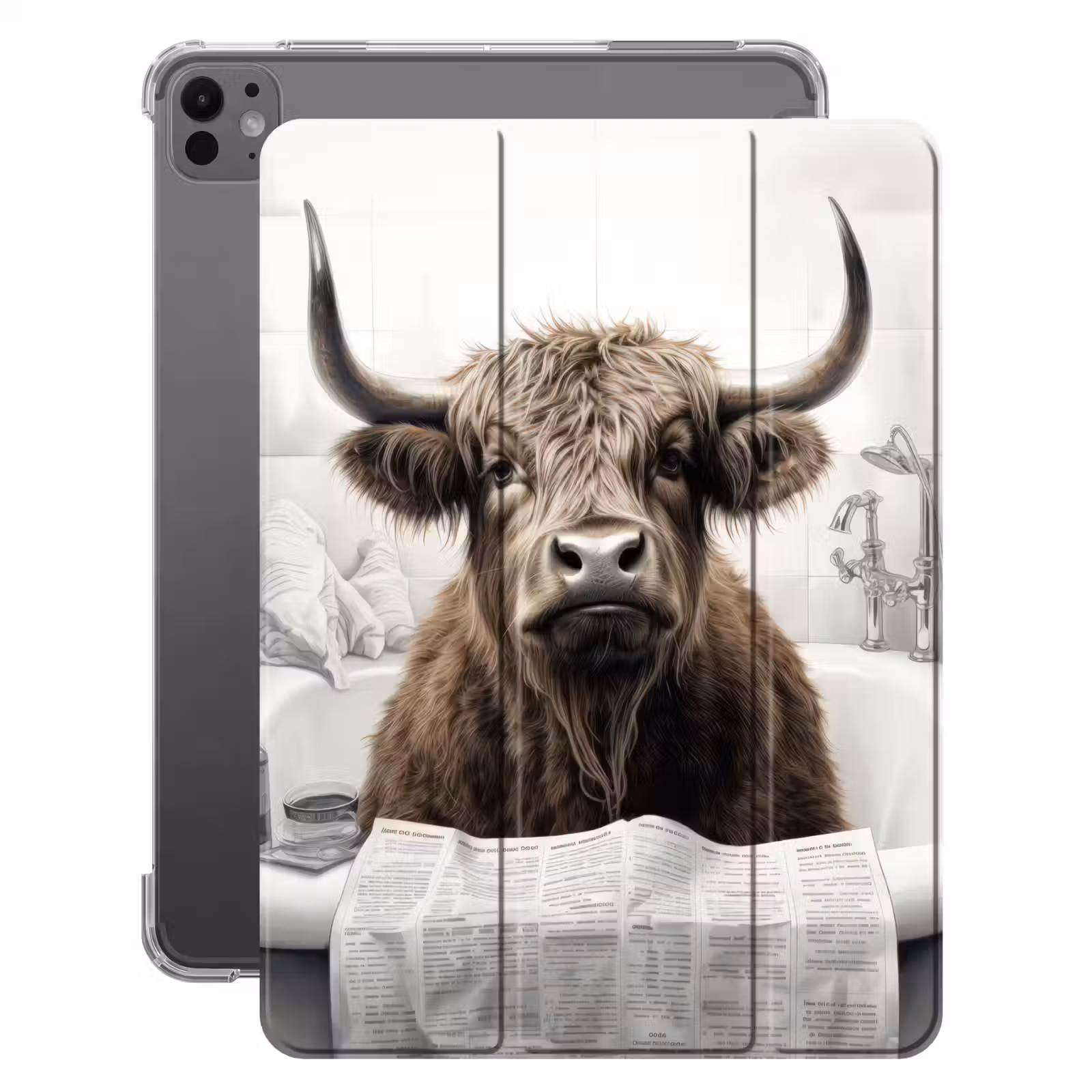 iPad-Hülle - Schottischer Highlander - Badewanne - Badezimmer - Zeitung — 1