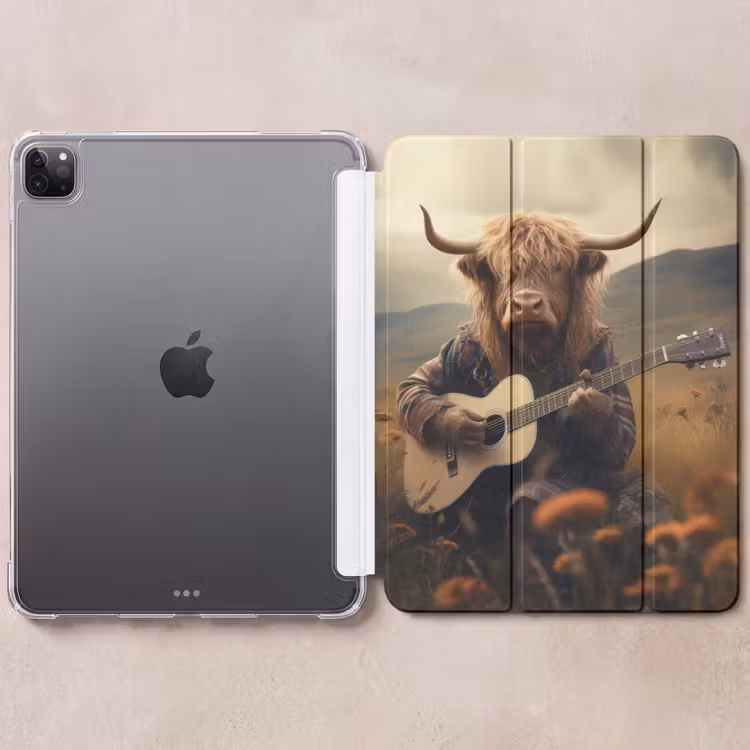iPad-Hülle - Schottische Highlander - Gitarre - Blumen - Berge — 6
