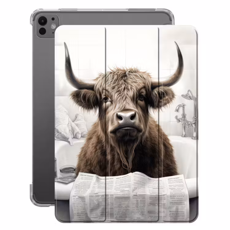 iPad-Hülle - Schottischer Highlander - Badewanne - Badezimmer - Zeitung — 1