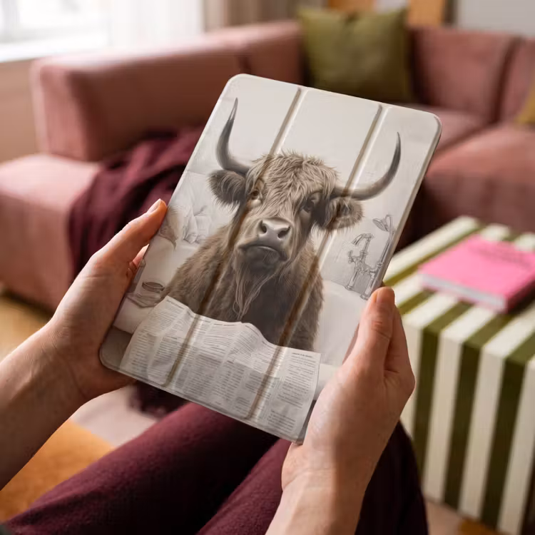 iPad-Hülle - Schottischer Highlander - Badewanne - Badezimmer - Zeitung — 4