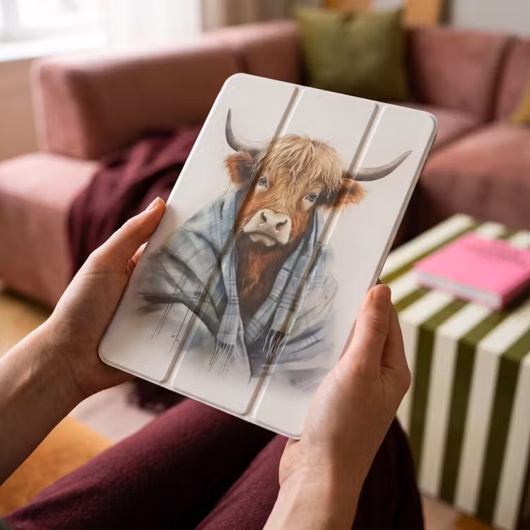 iPad-Hülle - Schottischer Highlander - Decke - Weiß — 4