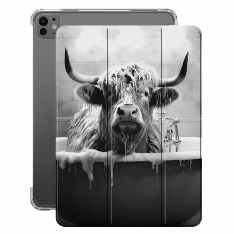 iPad-Hülle - Schottischer Highlander - Schwarz und Weiß - Bad - Schaumstoff — 1