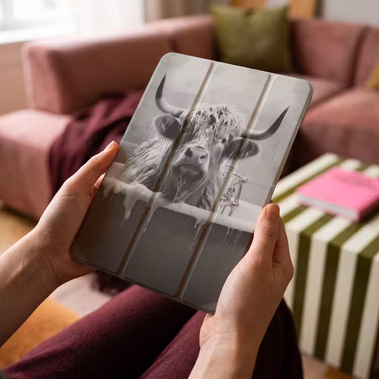 iPad-Hülle - Schottischer Highlander - Schwarz und Weiß - Bad - Schaumstoff — 4