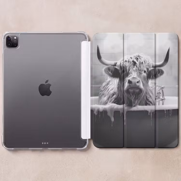 iPad-Hülle - Schottischer Highlander - Schwarz und Weiß - Bad - Schaumstoff — 6