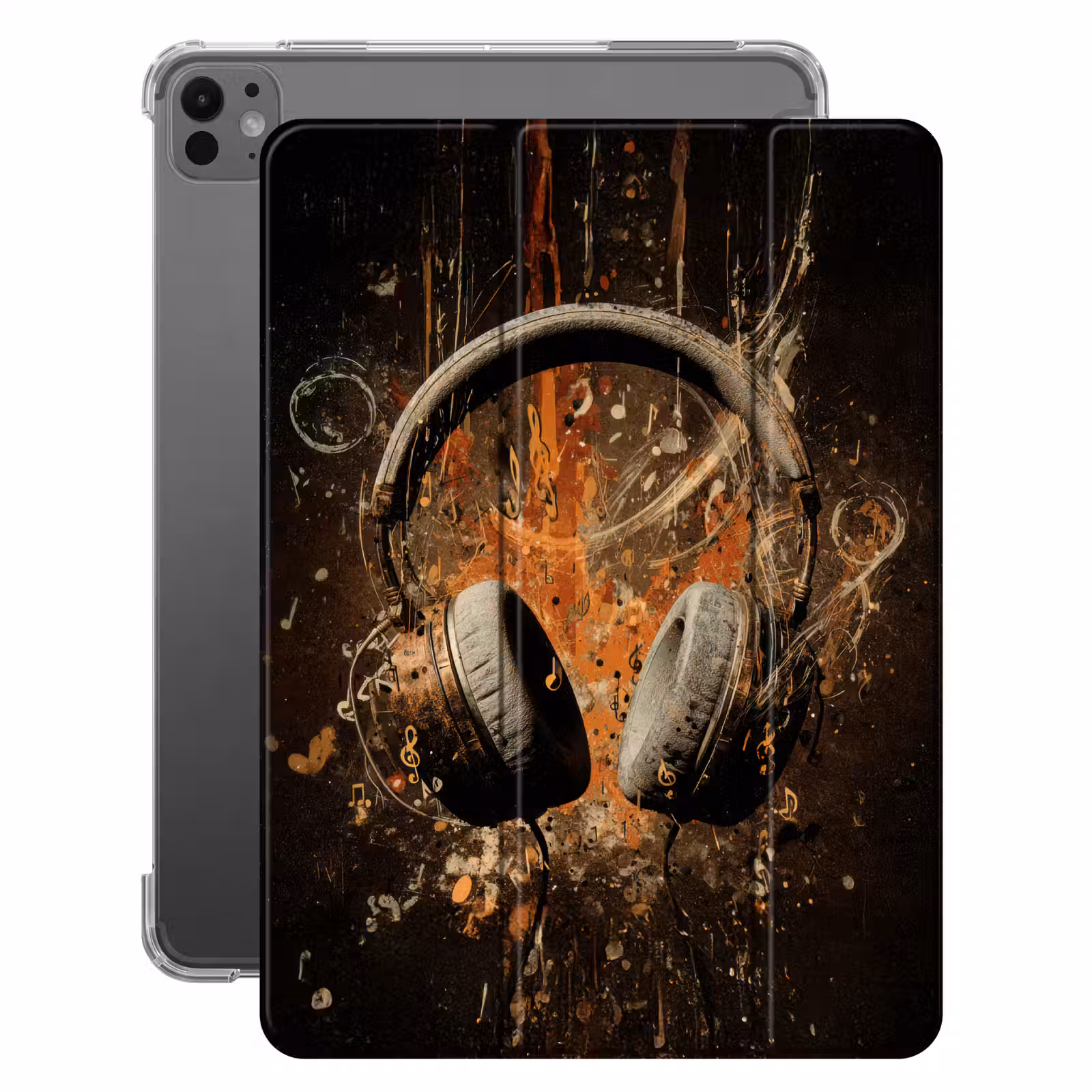 iPad-Hülle - Kopfhörer - Braun - Dynamische Pinselstriche — 1