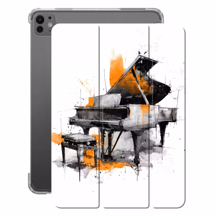 iPad-Hülle - Klavier - Orange - Schwarz - Skizzenlinien — 1