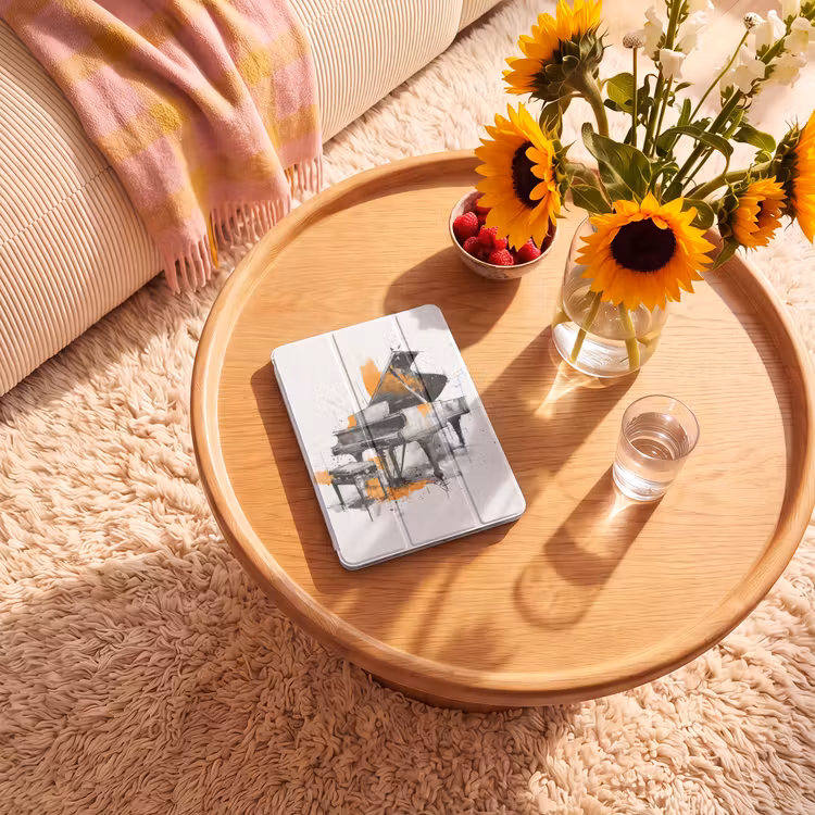 iPad-Hülle - Klavier - Orange - Schwarz - Skizzenlinien — 2