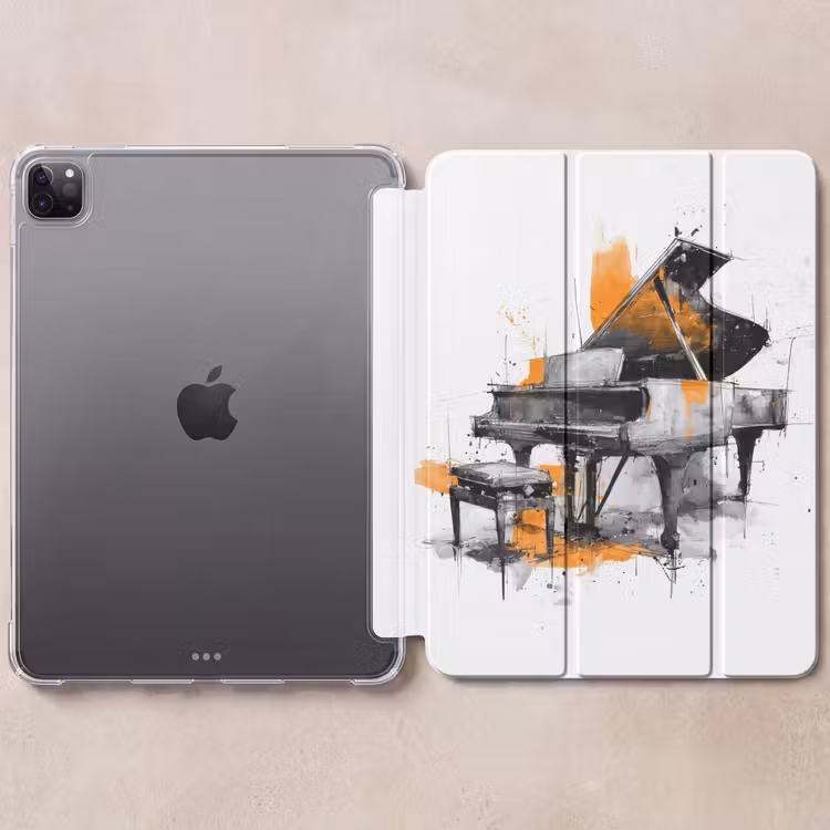 iPad-Hülle - Klavier - Orange - Schwarz - Skizzenlinien — 6