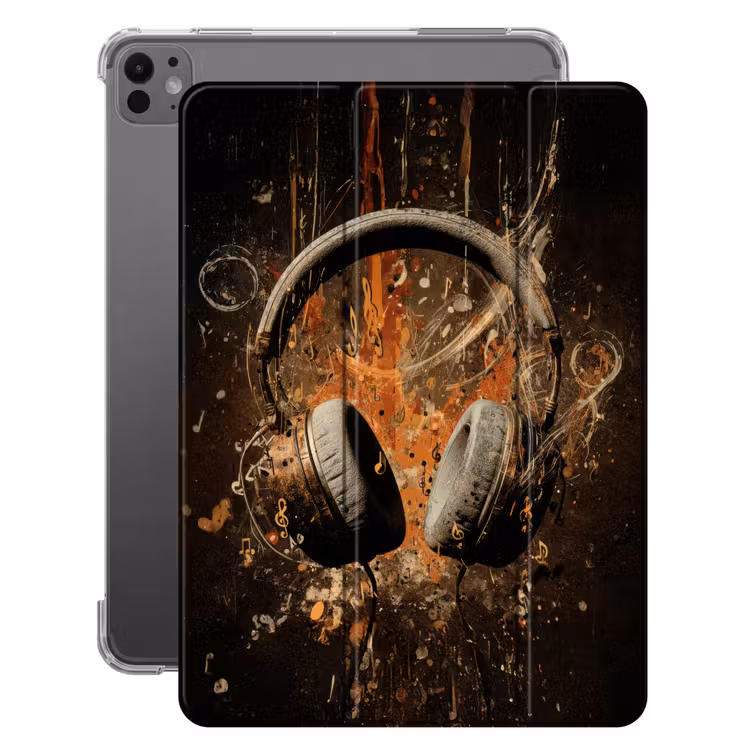 iPad-Hülle - Kopfhörer - Braun - Dynamische Pinselstriche — 1