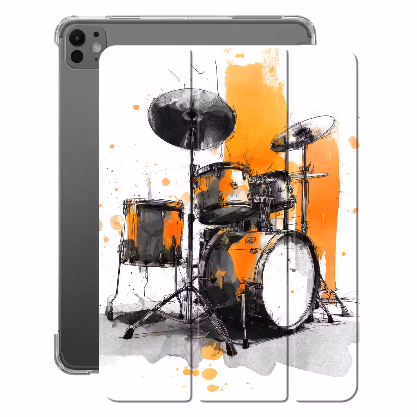 iPad-Hülle - Schlagzeug - Orange - Schwarz - Wasserfarben — 1