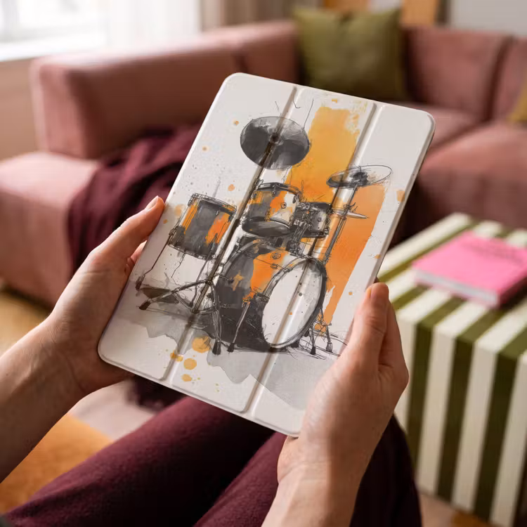 iPad-Hülle - Schlagzeug - Orange - Schwarz - Wasserfarben — 4