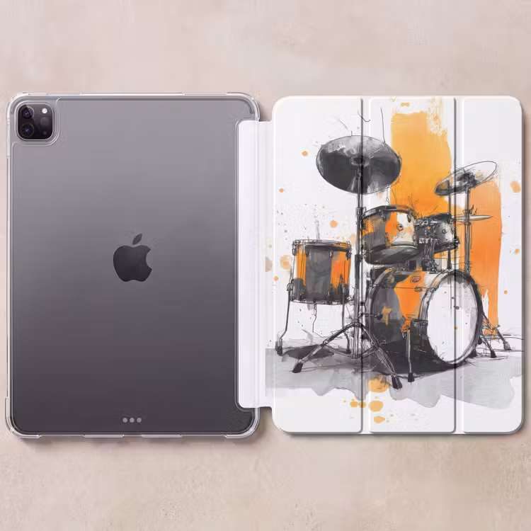 iPad-Hülle - Schlagzeug - Orange - Schwarz - Wasserfarben — 6