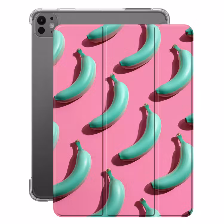 iPad-Hülle - Bananen - Muster - Blau - Rosa — 1