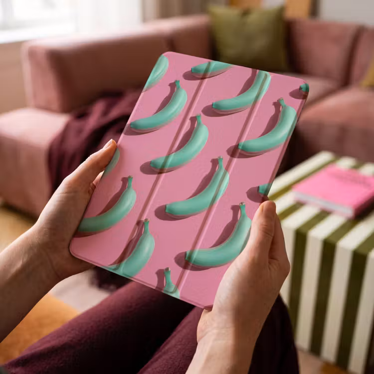 iPad-Hülle - Bananen - Muster - Blau - Rosa — 4