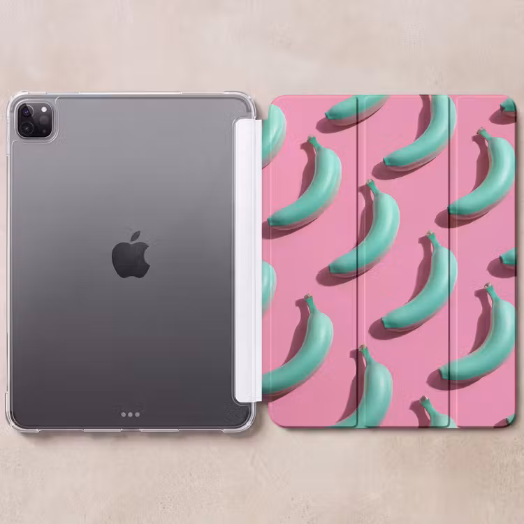 iPad-Hülle - Bananen - Muster - Blau - Rosa — 6