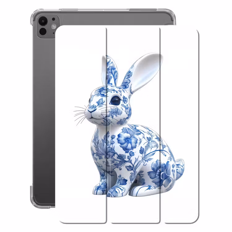 iPad-Hülle - Delfter Blau - Kleines Kaninchen - Weiß — 1