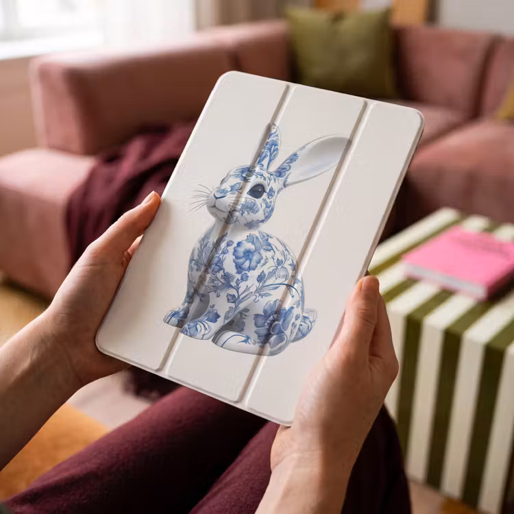 iPad-Hülle - Delfter Blau - Kleines Kaninchen - Weiß — 4