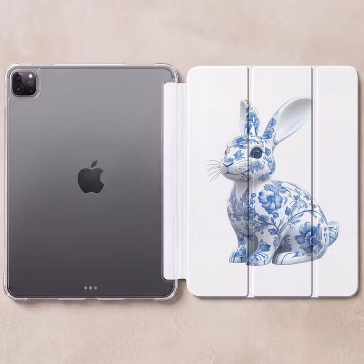 iPad-Hülle - Delfter Blau - Kleines Kaninchen - Weiß — 6