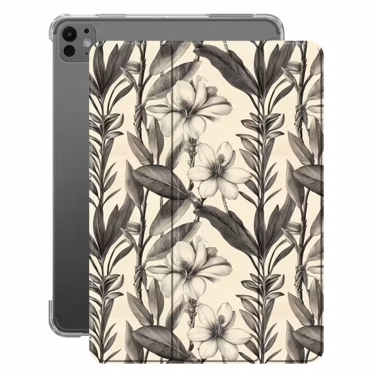 iPad-Hülle - Klassisch - Botanisch - Schwarz - Beige — 1